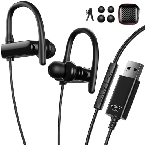 ACAGET USB Headphones with Microphone for Dell PC, USB A Earphone Laptop Headset Adjustable Wrap-Around EarHooks for Small Ear, 8.2Ft, Wired In-ear Computer Earphones for Noisy Office Work Home