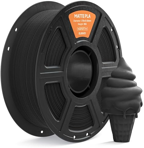 ELEGOO Filamento PLA Matte Nero 1 KG, 1,75 mm Opaco PLA Filamento per Stampante 3D, Bobina da 1 kg, Adatto per Maggior Parte Delle Stampanti 3D FDM