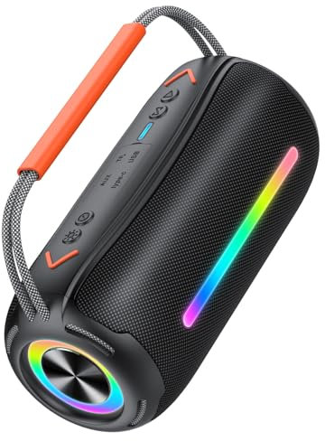 Altavoz Bluetooth Portátil 40W con Asa, Altavoz Potente con Subwoofer Doble, Bluetooth Speaker Impermeable IPX7 con Luz RGB, AUX/TWS/TF - Ideal para Fiestas, Exteriores y Viajes
