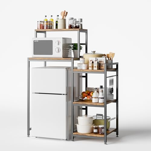COCOLUCKY Mini supporto per frigorifero a 6 livelli con ripiano portaoggetti. Design asimmetrico 2 in 1: lato largo per frigorifero e microonde, lato stretto per spezie e utensili, caffetteria