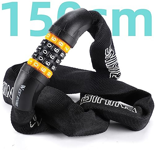 ICOCOPRO Bike Chain Lock, 150cm Heavy Duty Chain Locks with 5-Digit Combination Code, Bike Locks High Security, Anti-Theft Bicycle Lock for E Scooter, MTB, Road Bike, Motorcycle (Black-150cm)