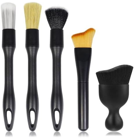 Quelcc 5 Pièces Pinceau Detailing, Pinceau Nettoyage Voiture Brosse Detailing Auto Brosse Souple Extérieur Enlever la Poussière pour La Voiture Tableau De Bord, Intérieur, Extérieur