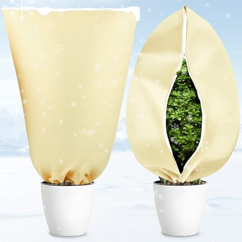 Gigmeta Winterschutz für Pflanzen 2 Stück 80 x 100cm 70g/m² Pflanzenschutz Winter für Kübelpflanzen mit Reißverschluss und Zugband, Pflanzenschutz Winter für Palmen Olivenbaum