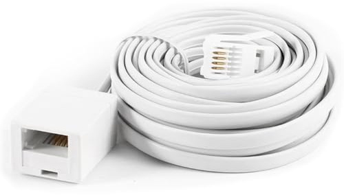 1 Pcs 5 Meter Telephone Extension Cable, BTTelephone Extension Cable, Phone Line, Straight Through Telephone ExtensionCable for UK Landline Phone Cord Home & Office Fax Modem Extender (White 6P6C)