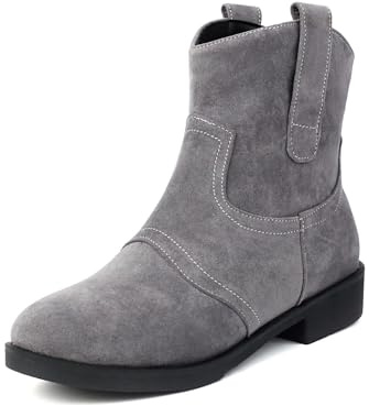 PAIDAXING Botines de gamuza sintética para mujer, tacón bajo, botines de moda, holgados, vaqueros, cómodos, casuales, para otoño e invierno, zapatos elegantes, gris, 36 EU