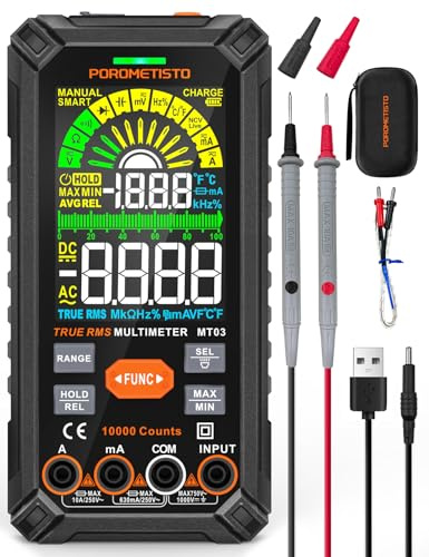 POROMETISTO 8 IN 1 Digital Multimeter, TRMS 10000 Zähler, Auto-Range Multimeter, Intelligentes Spannungsmessgerät/Strommessgerät, Wiederaufladbar, misst Spannung, Strom, Widerstand, Durchgang usw.