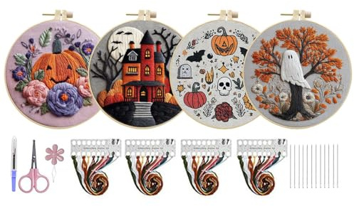 Bkljkf Halloween broderiset – läskiga motiv broderiset | sömnadsprojektsverktyg med instruktioner för familj