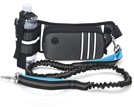 Ejoyous Handsfree Midjeväska för Hundkoppel, Justerbart Midjepaket med Reflekterande Funktioner och Avtagbart Koppel för Jogging och Promenader med Ditt Husdjur (Grå)