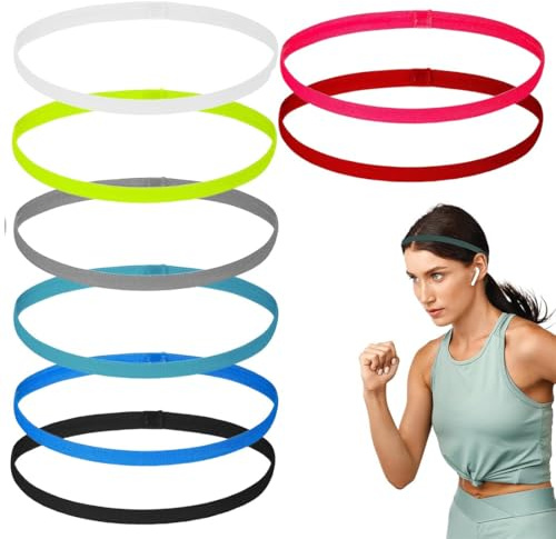 8 Pezzi Sportiva Fascia Capelli, Fascette Sottili Antiscivolo Donna, Headband Elastico, Fasce Elastiche Uomo, Fascette Capelli, Cerchietto per Jogging, Running, Sport, Tennis, Yoga e Allenamento