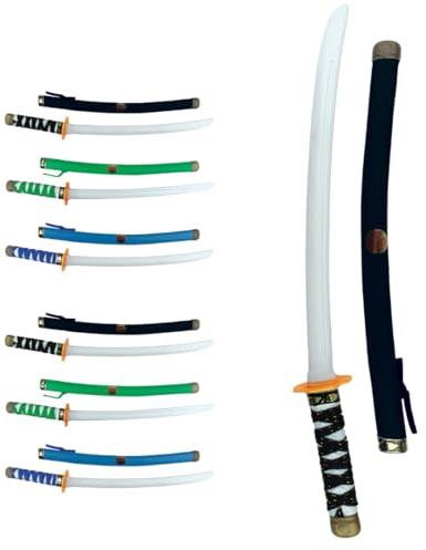 TC Toys 6 Pack Ninja Katana Toy Swords with Scabbard - 60cm Plastic Samurai Sword Set for Kids Party Favors, Fancy Dress Costume Accessories, Ninja Birthday Theme, Martial Arts Role Play - 3 Assorted