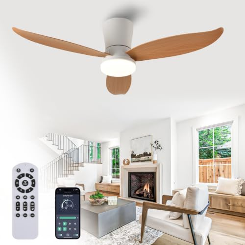 42 Ceiling Fan with Light, APP & Remote, Dimmable LED, Reversible DC Motor | 42 Ceiling Fan Light,18W 1620LM Dimmable LED,6-Speed Quiet Reversible DC Motor, Timer Memory for UK Bedroom Living Room