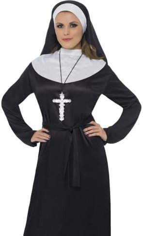 Smiffys Ornate Cross Pendant, Silver on Black Cord, Saints and Sinners Fancy Dress, Monk Dress Up Jewellery Halloween