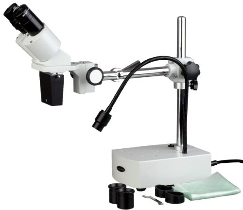 AmScope SE400X Professional Binocular Stereo Microscope, WF5x and WF10x Eyepieces, 5X and 10X Magnification, 1X Objective, LED Lighting, Boom-Arm Stand, 110V-120V