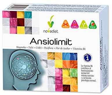 Novadiet - ANSIOLIMIT Cápsulas con Vitamina B6, Magnolia, Tulsi, GABA, Pasiflora, Flor de Azahar, Vitamina B6, Ayuda a Disminuir la Ansiedad, Agobio, Estrés y el Nerviosismo - 60 Cápsulas
