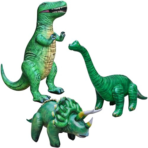 Jet Creations Inflatable Dinosaur 3-Pack – T-Rex 43, Brachiosaurus 48, Triceratops 43 – Prehistoric Blow-Up Toys for Kids, Party Decorations, Pool Fun, Birthday Gifts