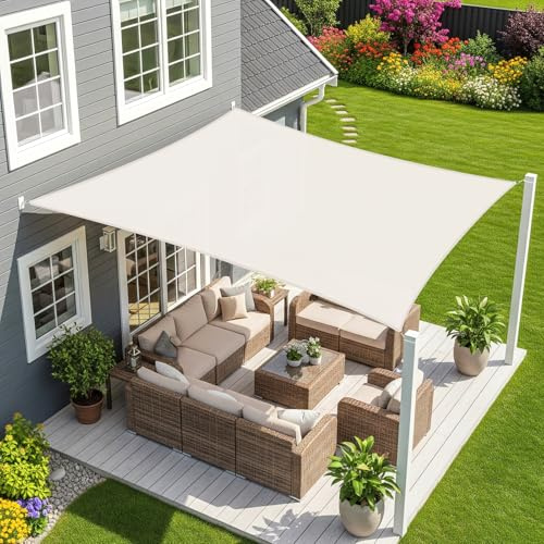 Sunnylaxx 5x5m Sonnensegel Quadrat, Wasserdicht Sonnenschutz Sunsegel Color Creme, 95% UV-Schutz,für Außenbereich,Garten