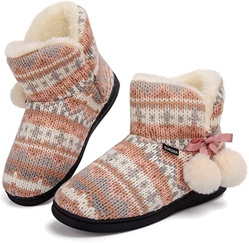 GURGER Zapatillas Casa Niña Invierno Botas Casa Niño Pantuflas de Casa Altas Caliente Peluche Rosa 28 29