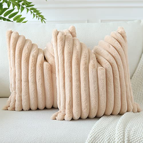 Soleebee Juego de 2 fundas de almohada de terciopelo de felpa, suave piel artificial, decorativas, para sofá, dormitorio, hogar, coche (60 x 60 cm, marrón claro)