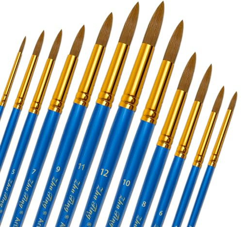 12 Pezzi Pennelli per Dipingere, Set Pennelli Pittura Pennelli Acquerello Acrilico Pennelli per Acquerello, Acrilico, Olio e Guazzo, 12 Misure Diverse Nylon Pennelli per Artisti, Adulti e Bambini