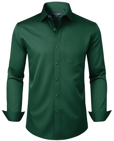 Alimens & Gentle Chemises habillées à Manches Longues infroissables en Bambou pour Homme, Vert, Taille L