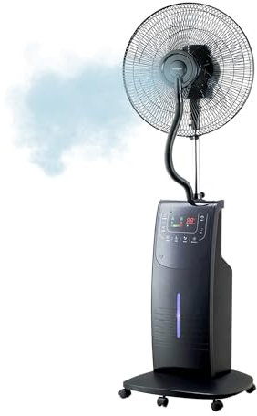 ATUM Ventilatore con Nebulizzatore ad Acqua Dotato di Ionizzatore Aroma e Repellente Zanzare con Display Digitale Touch 3 Velocità con Telecomando e Timer