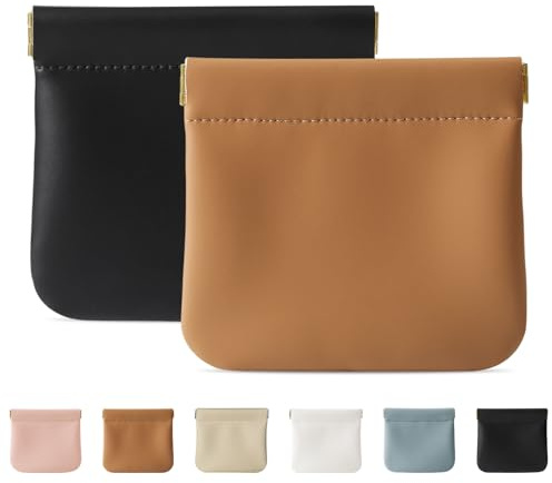Cretkhp 2 Pcs Small Makeup Bag for Purse, Upgrade Organosilicone Mini Makeup Pouch for Women with Snap Closure Clamp, Portable Small Cosmetic Bag Travel Storage Pouch for Coin Lipstick (Black + Brown)