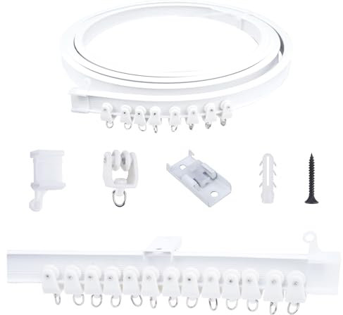 FOGAWA 3m Riel de cortina, rieles para cortinas de techo, riel cortina flexible plegable, sistemas de cortina riel techo para cortinas, rieles de cortina de ducha, separadores de ambientes, blanco