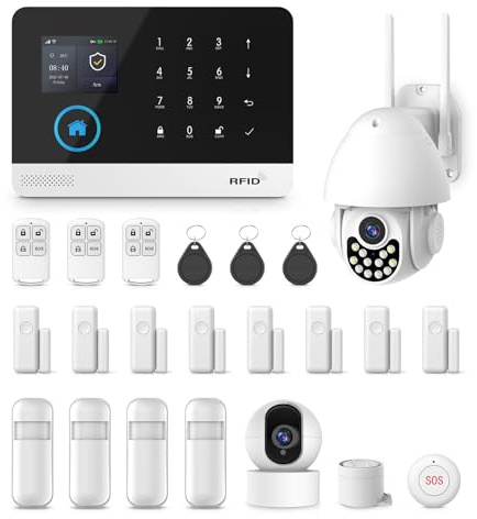 PGST Alarme Maison sans Fil Intelligent WiFi/GSM avec Caméra Surveillance Extérieure et Caméra Surveillance Intérieure, Système d'alarme 4G, Compatible avec Alexa et Google Assistant
