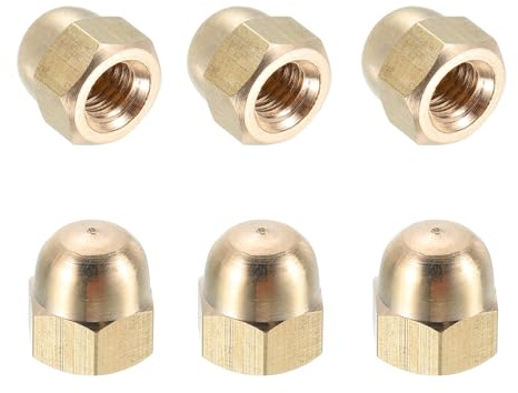 sourcing map Acorn Hex Cap Nuts, M6x1mm Brass Dome Head Hex Decorative Cap Nuts for Screws Bolts Industrial Mechanical Electrical Equipment Repair Hardware(Gold Tone, Pack of 6)