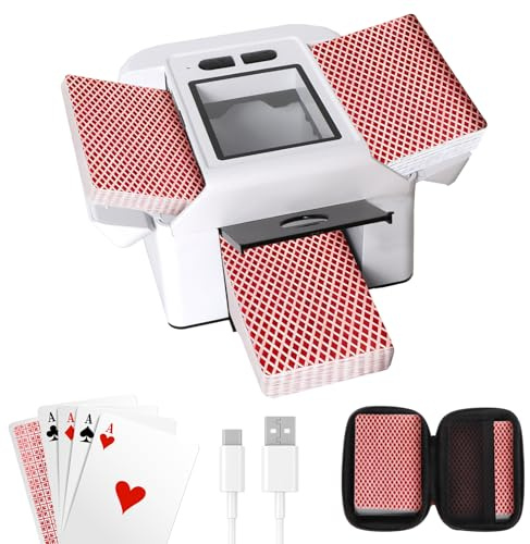 LPQKCcY Barajador de Cartas Automático con 2 Mazos con Custodia, Card Shuffler de 2000 MAh, Mezcla Rápida y Silenciosa para Uno, Blackjack, Juegos de Compañía para Familias