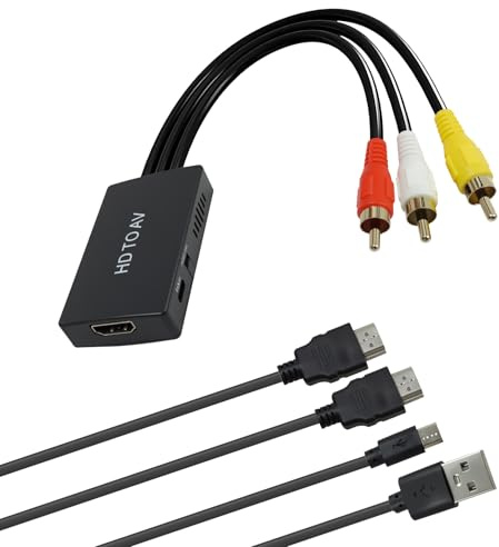 HDMI to Male RCA Converter AV Adapter Full HD 720P/ 1080P Output Switch Composite Video Cable Supports PAL/NTSC for TV Stick, Roku, Android Televison Box, PS2/PS3/Xbox/SNES/N64/STB/VHS/VCR/DVD