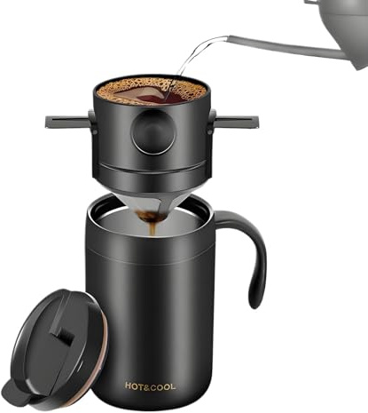 Cafetera térmica portátil de acero inoxidable – Cafetera de campamento para uso diario, interior, vacaciones, viajes, senderismo, coche, fogata