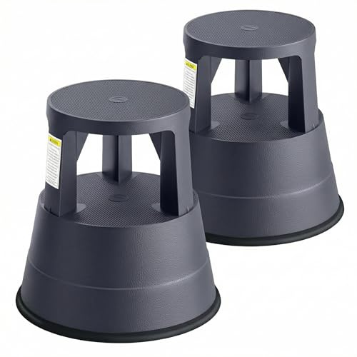 FurniCleevor 2-Pack Rolling Step Stool with Wheels, 550lbs Capacity, Retractable Casters & Non-Slip Platform. Kick Stool for Kitchen, Office, Garage. Portable for Adults, Seniors, Kids (Black)
