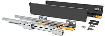EMUCA - Kit de cajón para Cocina o baño con guias de extracción Total y Cierre Suave, Altura 105mm y Profundidad 350mm, Gris Antracita