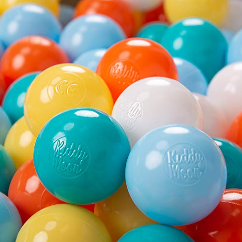 KiddyMoon 500 ∅ 6CM Palline Morbide Colorate Per Piscina Bambini Fatto In EU, Bianco/Giallo/Arancione/Azzurro/Turchese