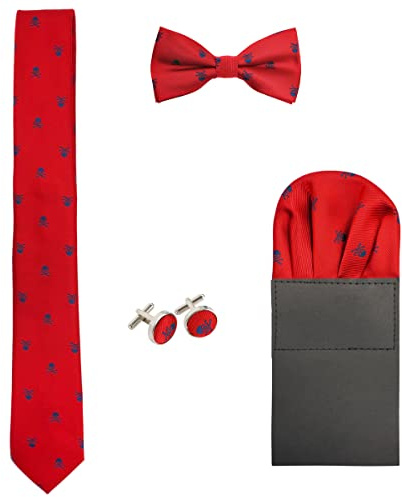 WANYING Hombre 6cm Corbata & Pajaritas & Pañuelo de Bolsillo 3 en 1 Set Moda Casual Cool - Calavera Patrón