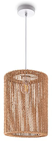 Paco Home Pendelleuchte Esstisch Papier Boho Hängelampe Esszimmer Lampe E27 Hängeleuchte Rattan, Farbe:Natur (Ø25cm), Leuchtenart___Farbe:Pendelleuchte - Weiß