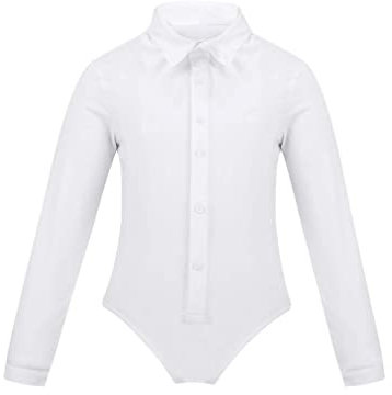 MSemis Kinder Jungen Hemdbody Tanzbody Langarm Bodysui Latin Leotard Tanz Trikot Tanzkostüme Dancewear Weiß 134-140