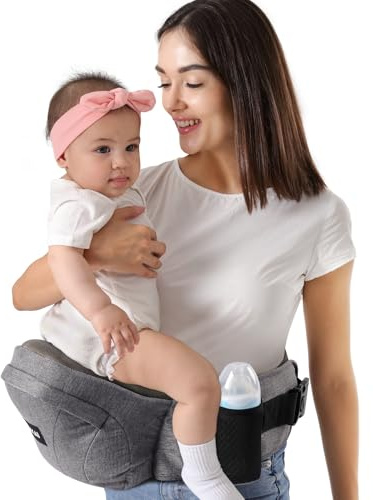 HKAI Baby Hip Carrier,Baby Carrier with Adjustable Waistband & Breathable Mesh, Ergonomic Carrier with Non-Slip Hip Seat Surface for Newborns & Toddlers (Grey)
