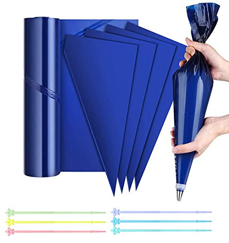 Joyeee Grandes poches à douille de 53,3 cm pour glaçage, avec 6 attaches réutilisables pour poche à glaçage, 50 grandes poches à pâtisserie jetables extra épaisses pour boulangerie, dessert,