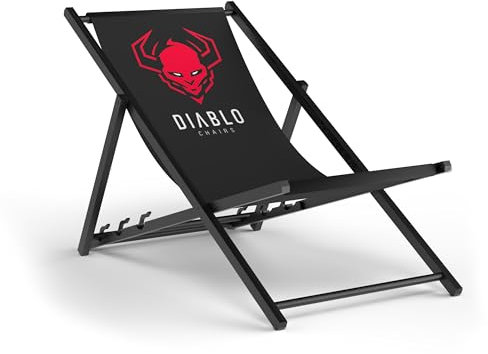 Diablo Liegestuhl Gartenliege Strandstuhl Sonnenliege Klappbar für Garten Terrasse (Schwarz-Rot)