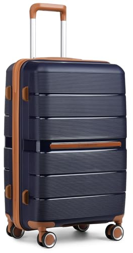 British Traveller Bagaglio a Mano 56x37x22 cm Valigia Trolley Rigida 4 Ruote, Blu