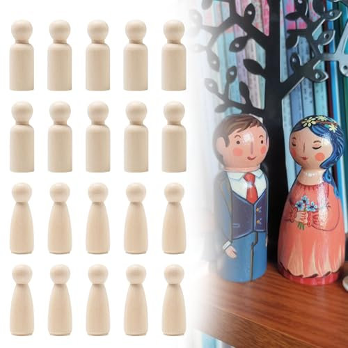 Sixfolo Wooden Peg Dolls 75mm 20 Pcs Natural Wooden People Figures Unfinished Wooden Peg People Blank Peg Dolls Male Female for Children DIY Painting and Craft Art Projects