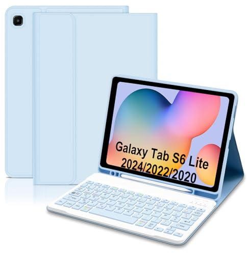 Hofsos Coque Clavier pour Samsung Galaxy Tab S6 Lite 10.4 2024/2022/2020, AZERTY Layout Clavier Magnétique Ultra-Mince Détachable Bluetooth avec Porte Crayon pour Galaxy Tab S6 Lite, Bleu