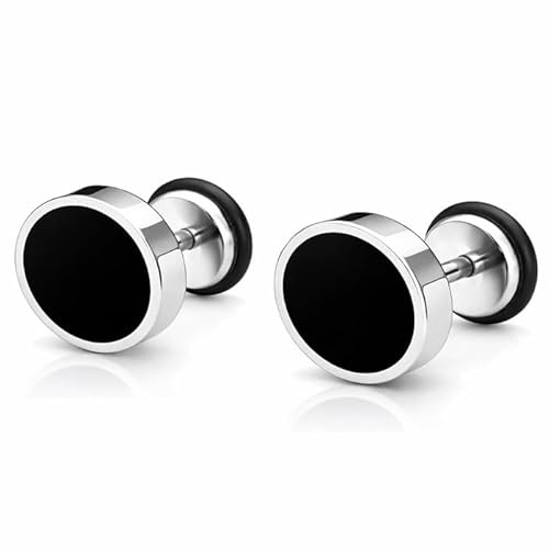 Mendes Herrörhängen rostfritt stål svart silver-8 mm