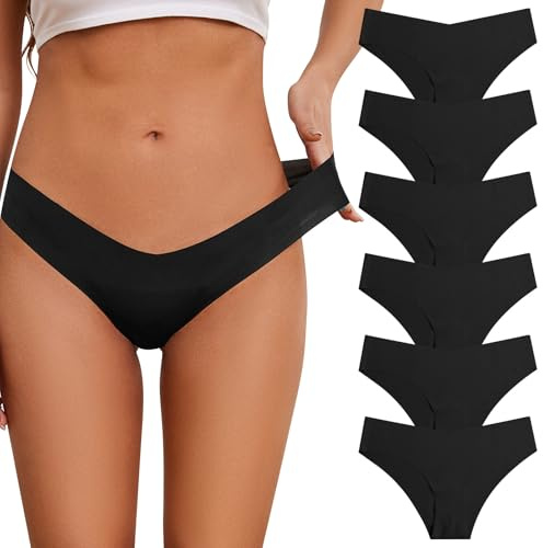Risipu 6 Pack Seamless Underwear for Women No Show Hipster Bikini Panties Low Rise Cheeky Breathable Soft Invisible Briefs