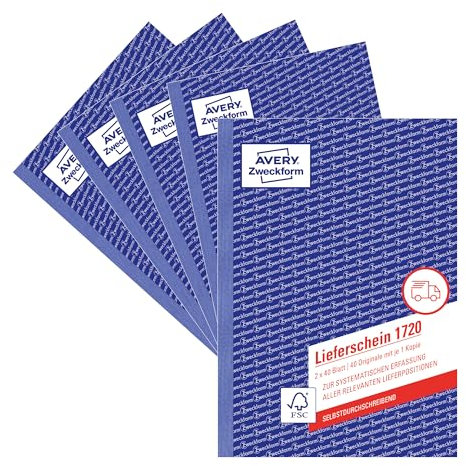 AVERY Zweckform 1720-5 Lieferschein (DIN A5, selbstdurchschreibend, 2 x 40 Blatt) im 5er Pack weiß, gelb