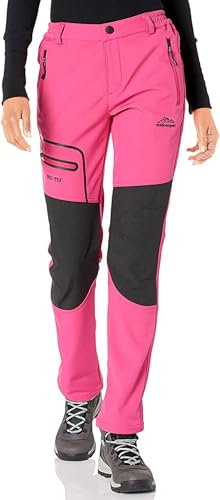 BenBoy Pantaloni Trekking Donna Invernali Impermeabile Pantaloni da Sci Neve Arrampicata Escursionismo Caldo Pantaloni Softshell Outdoor(Rosa,XS)