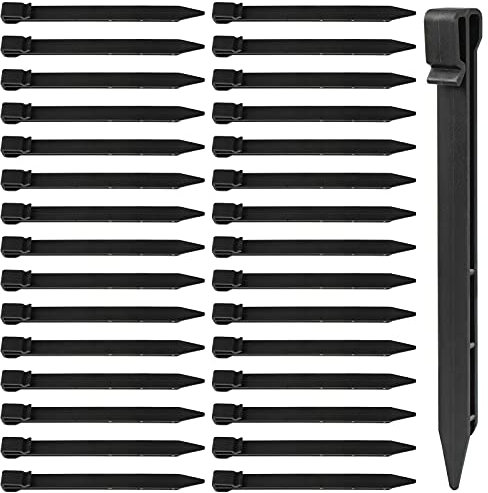 CCCYMM 20 Pcs Plastic Ground Stakes 9.6 Inch Landscape Edging Stakes Tent Pegs Spikes for Campings Outdoor Edging and Terrace Board and Garden Lawn, Sturdy Canopy Stakes for Sand Beach Woods(Black)