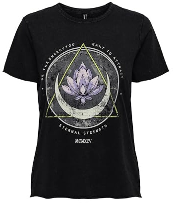 Only Onllucy Reg S/S Top Jrs Noos Camiseta, Negro/Estampado: Loto, XL Mujer